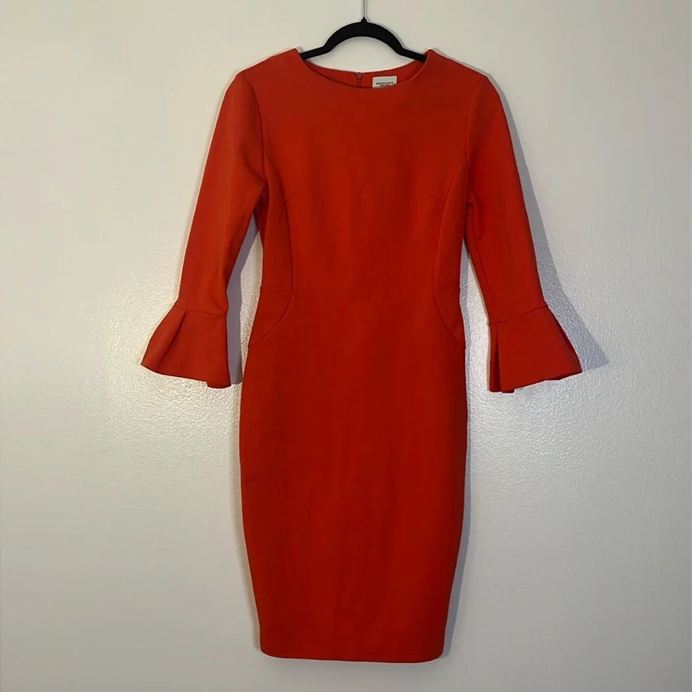Marycrafts | Fitted knee length dress Women size 6 interview sheath Bell Sleeves